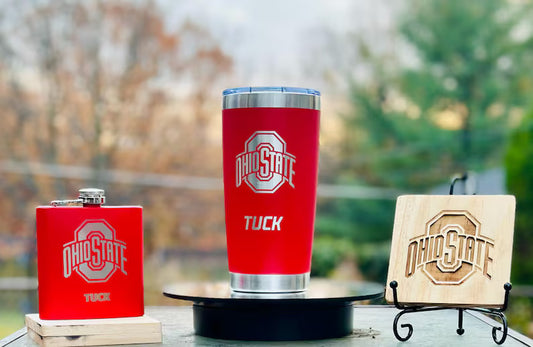 Ohio State Gift Set! 4 Coasters, Flask and 20 oz Tumbler!